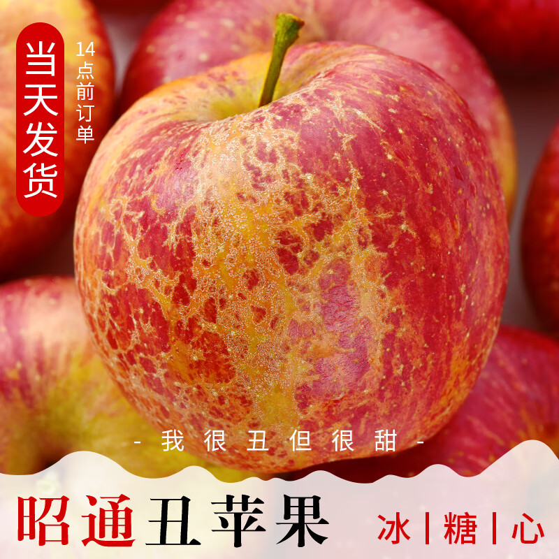 觅百果正宗云南昭通丑苹果冰糖心红富士新鲜水果应季当季整箱 净重9斤【70-80mm】脆甜多汁
