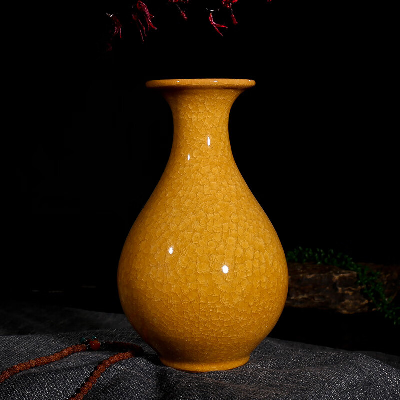德明景德镇黄色陶瓷花瓶办公室摆件客厅电视柜家居装饰玄关酒柜工艺品