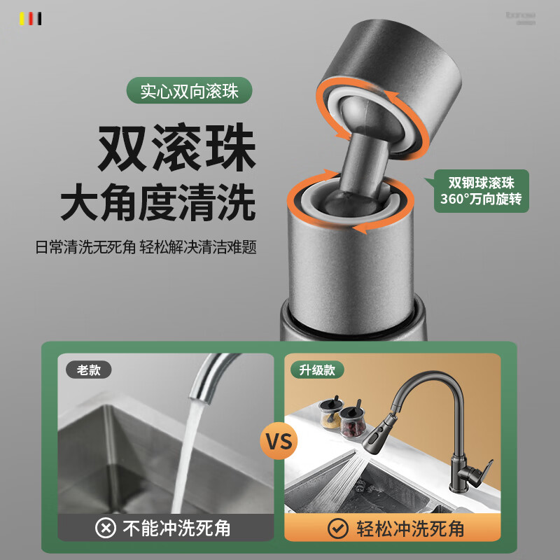 HEWE 德国厨房水龙头延伸器防溅水神器家用洗菜盆万向旋转万能转接头 银色（精铜接口-三档调节）