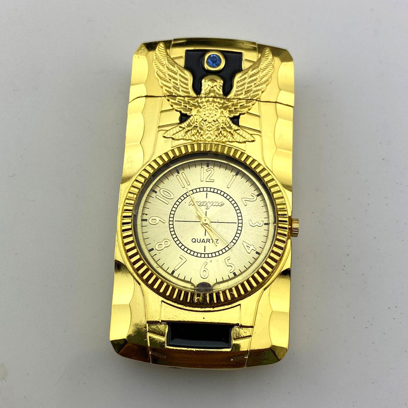 手表直冲防风充汽气打火机创意金属带七彩灯电子点烟器节日礼品 老鹰