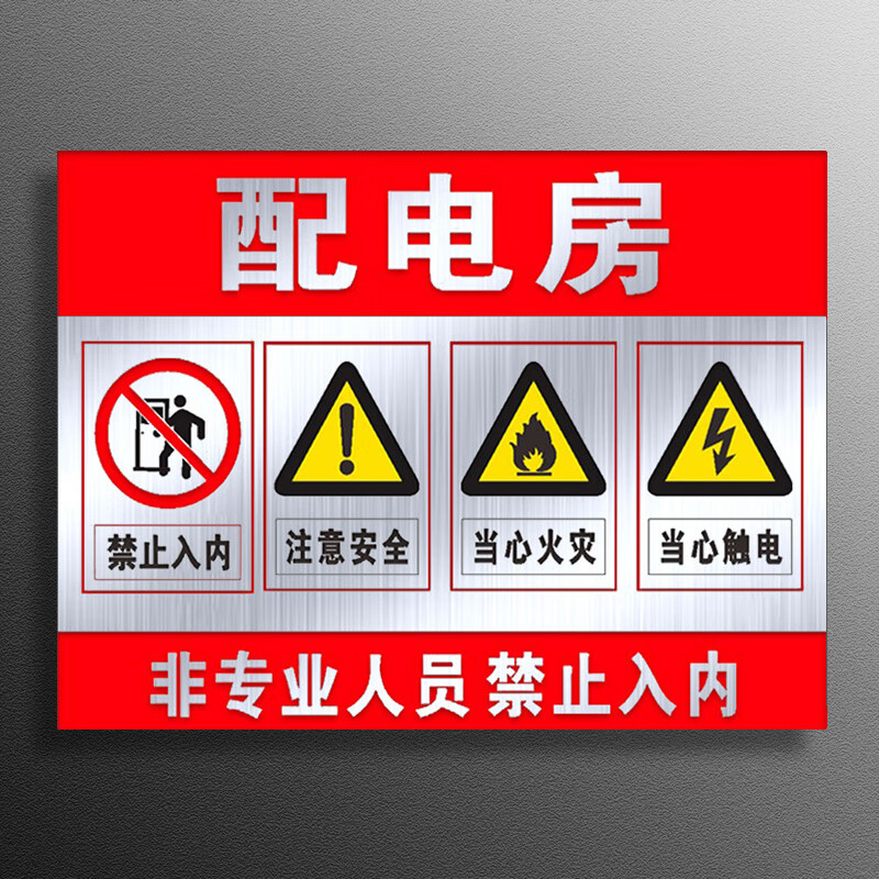 旺思配电房安全标识牌贴纸警示铝牌铝板当心触电有电危险配电室箱警告