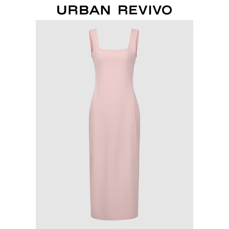 UR预售2024夏季新款女法式氛围感露背修身无袖方领连衣裙UWG740040 浅粉色_29 S
