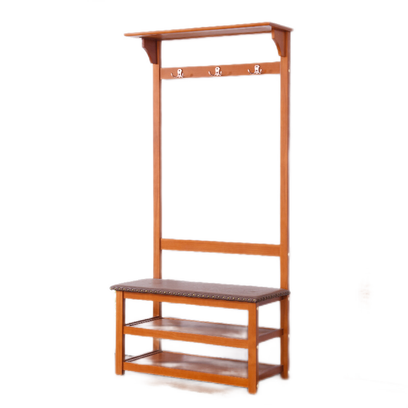 爱必居玄关换鞋凳式落地实木衣帽架鞋柜式挂衣架挂钩衣架门口架子 换鞋凳式衣帽架白色