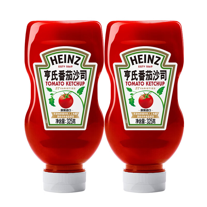 亨氏(Heinz) 番茄酱 原装进口挤压瓶倒置装番茄沙司325g*2瓶 家用意大利面披萨薯条蘸酱