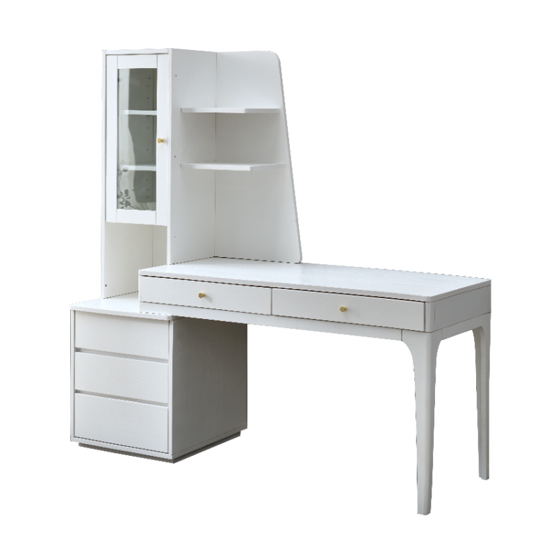 家逸北欧实木书桌书架组合书房家用可伸缩学生书柜台式电脑桌一体办公写字桌