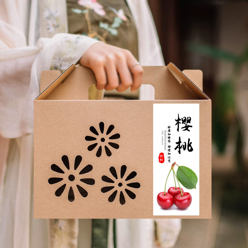 博与 boyu 通用樱桃包装盒空盒 牛皮纸礼盒手提盒中号承重5-7斤 水果