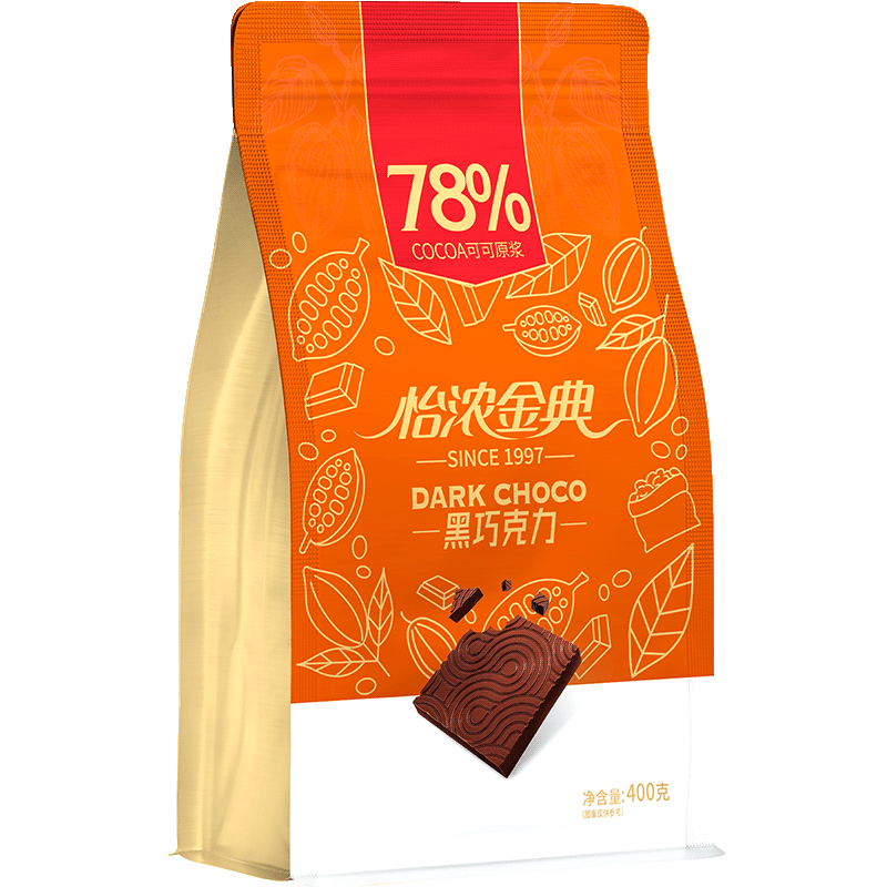 怡濃金典純可可脂黑巧克力 400g 78%可可含量 微苦生日禮物休閑零食