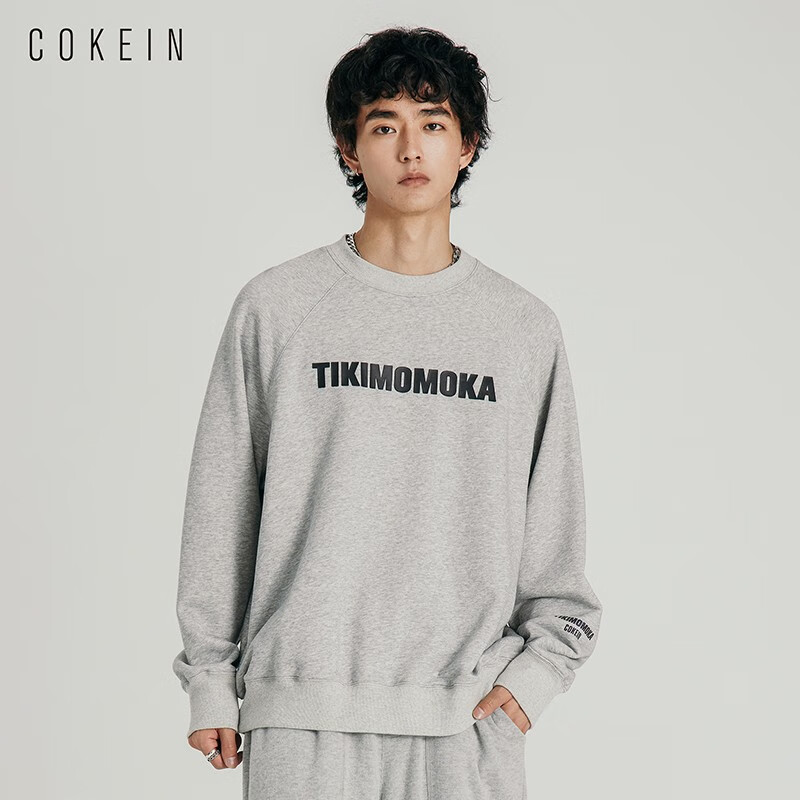 COKEIN潮牌字母印花套头卫衣男士2021秋季新款韩版潮流宽松上衣 灰色 S