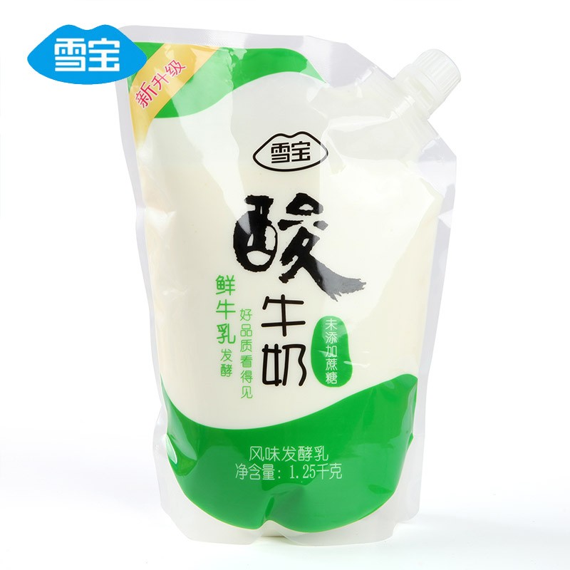 雪宝 无蔗糖酸奶1.25kg 自立袋 鲜牛乳益生菌燕麦水果 未添加蔗糖酸牛奶1250g
