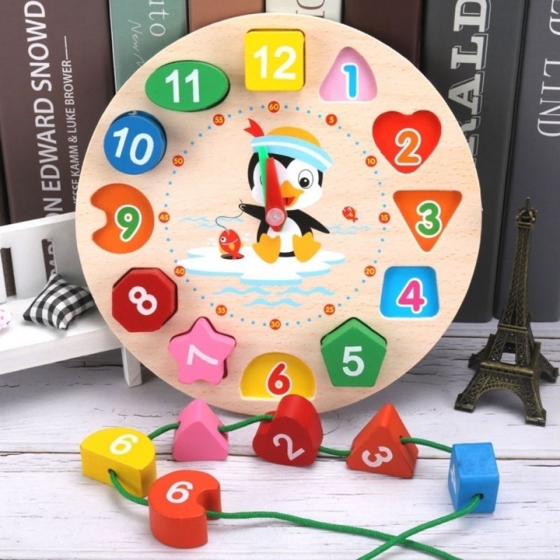【琉路】宝宝早教时钟1-2-3岁串珠玩具绕珠形状认知手抓板组