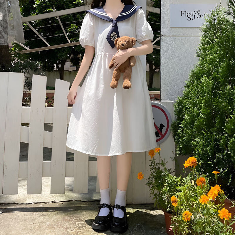 rvjpjk连衣裙学院风夏季文艺甜美jk海风领学生闺蜜装水手服短袖可爱少