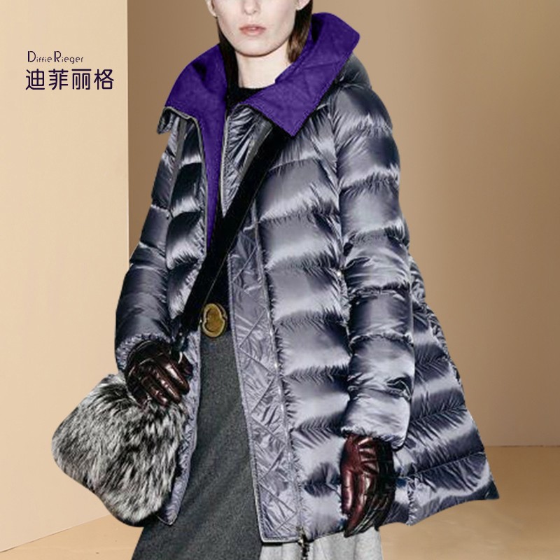 迪菲丽格冬季2021新款女时尚亮面羽绒服女加厚保暖白鸭绒斗篷外套