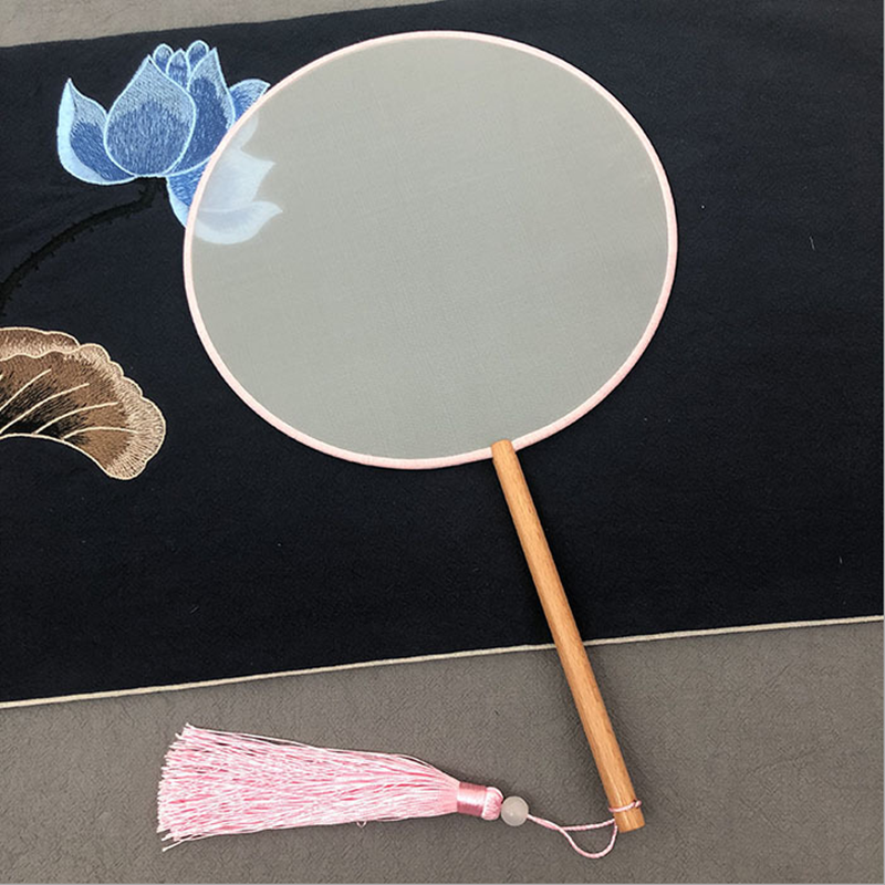 skids真丝熟绢布宫扇圆扇刺绣工笔手绘画空白团扇diy扇面 书法国画