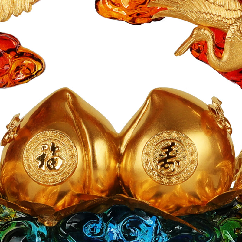 NWTB 金箔琉璃寿桃摆件送老人长辈生日礼物60 70 80贺寿祝寿大寿礼品 福寿双全