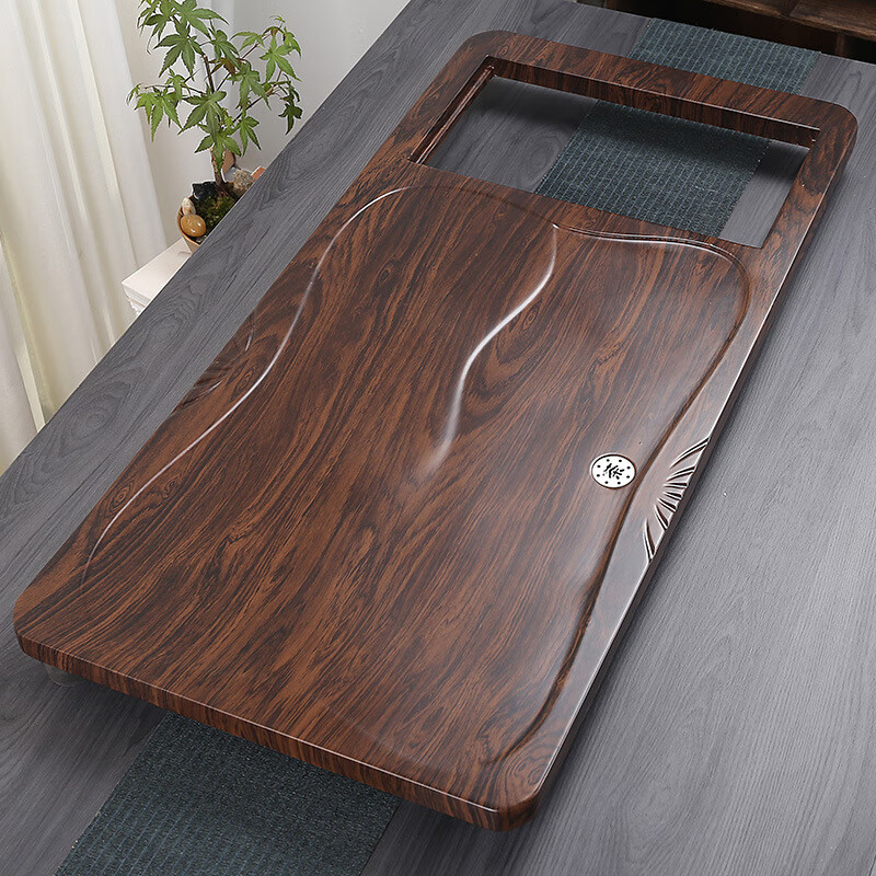 整块生态木板雕刻茶盘茶炉一体套装功夫茶台全自动家用茶盘 行云流水