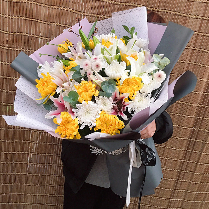 花语雅韵清明节鲜花 同城配送黄菊花混搭祭拜花束祭奠祭祀扫墓祭祖