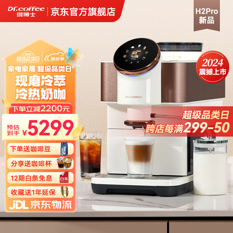 咖博士咖啡机家用小型全自动研磨一体机意式现磨咖啡一键冷萃 H2pro