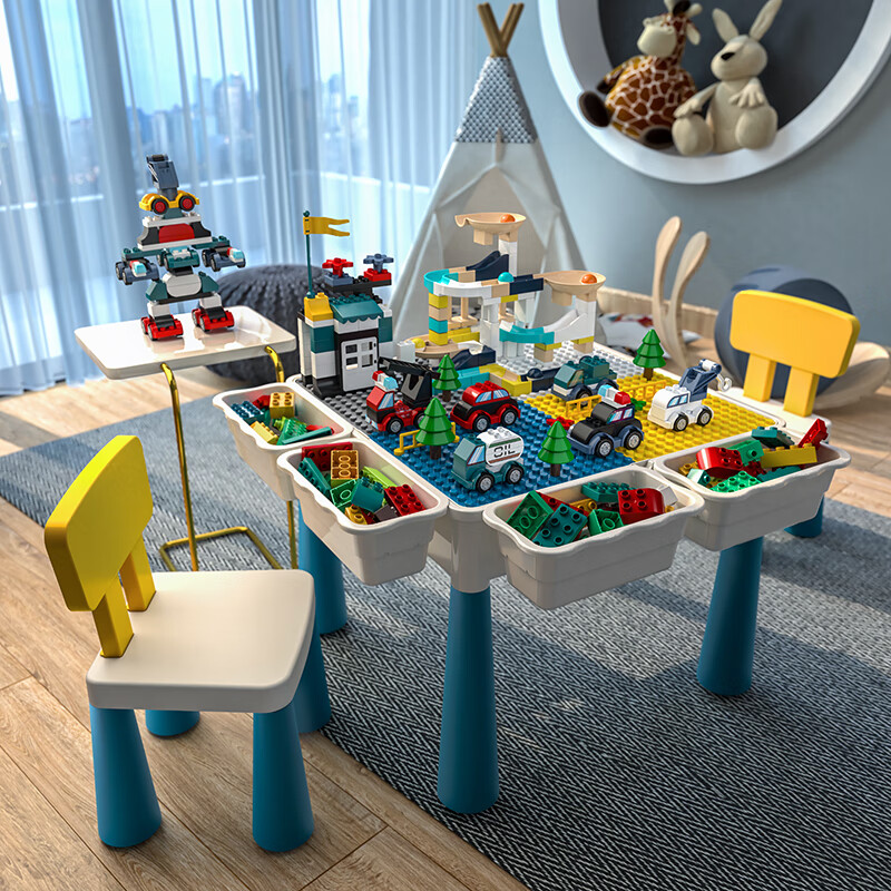 京佳万高大颗粒儿童多功能积木桌子男女孩子宝宝玩具桌3-6周岁8 大