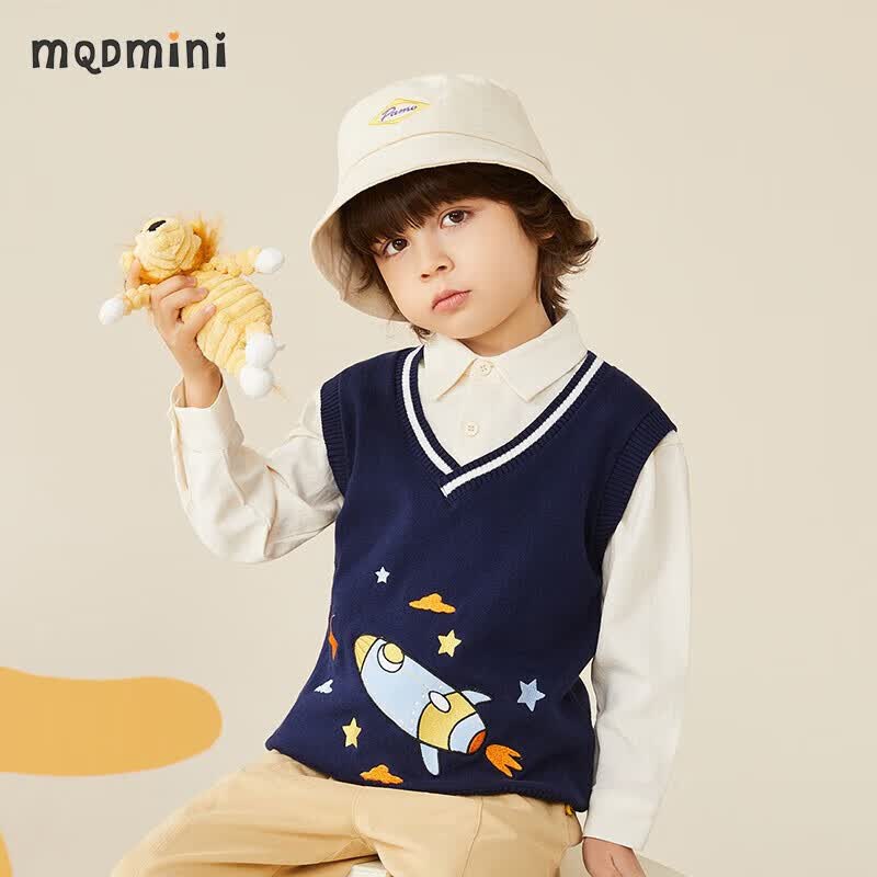 MQDMINI童装儿童毛衣男童柔软舒适背心中小童针织马甲宝宝百搭春季衣服 星星火箭蓝色 110怎么样,好用不?