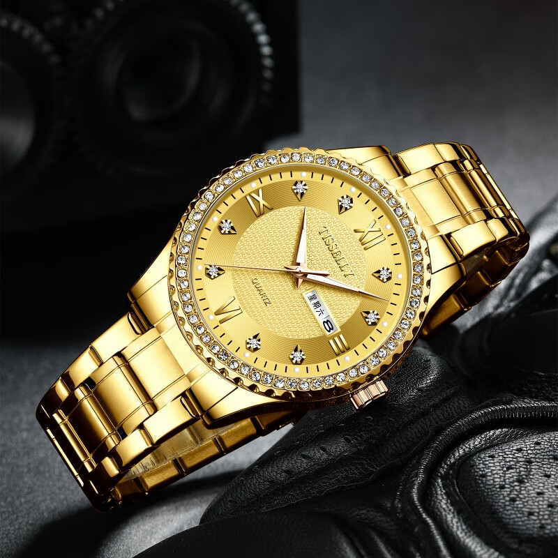 oruss2023新款手表男土豪金时尚防水夜光男士手表钢带自动机械 808金