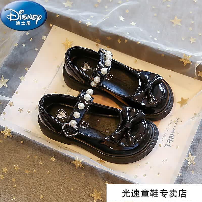迪士尼（Disney）女童玛丽珍鞋2023春秋新款儿童鞋子小女孩蝴蝶结公主鞋百搭小皮鞋 黑色 36码内长/约21.5cm高性价比高么？