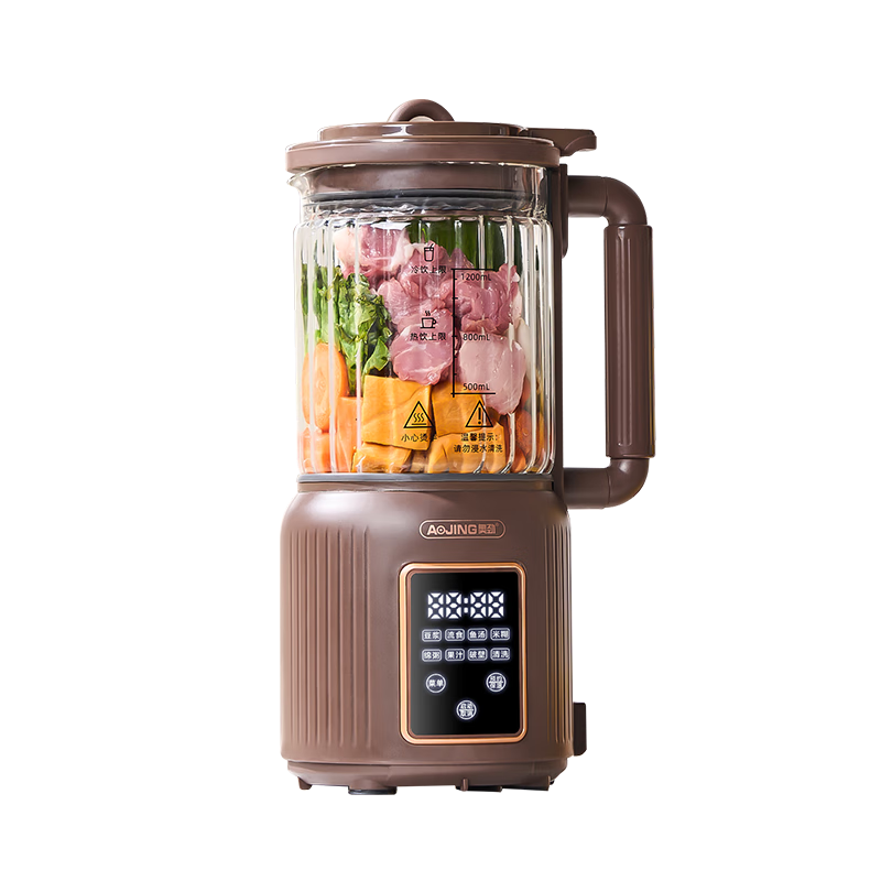 奥劲（AOJING）【11年专业流食医护推荐】德国高端流食破壁机鼻饲病老人食物饭菜打煮胃管专用加热流质营养搅拌机 【骨头粉碎无渣+丝滑绵密细腻+生熟双打】咖啡色