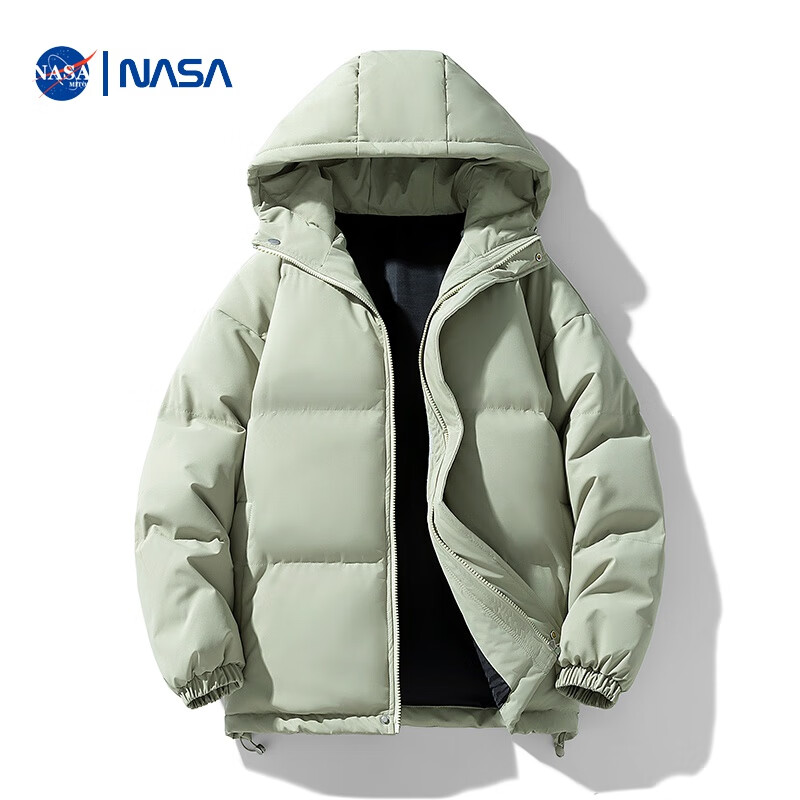 NASAMITOO男士连帽棉衣外套冬季新款加厚保暖棉袄男款2024新款加大码面包服 果绿色 L