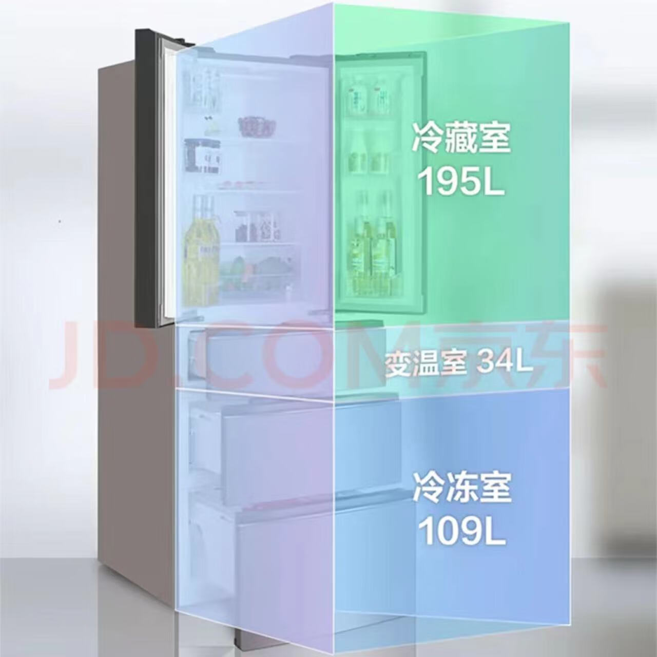 晶弘(KINGHOME)格力晶弘 338升变频多门冰箱 细胞级凝鲜 宽幅变温室 3D沐风 离子长效净味 BCD-338WPFG/霞光紫