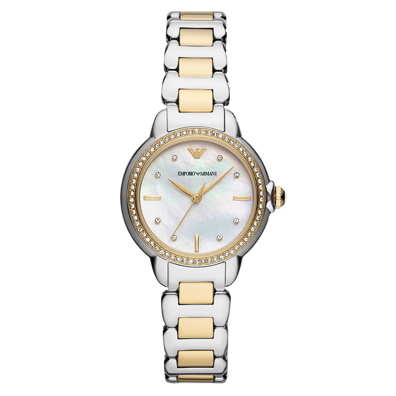 EMPORIO ARMANI阿玛尼手表官方正品女款时尚镶钻百搭石英送3.8女神节友礼物老婆 间金色钢带AR11524