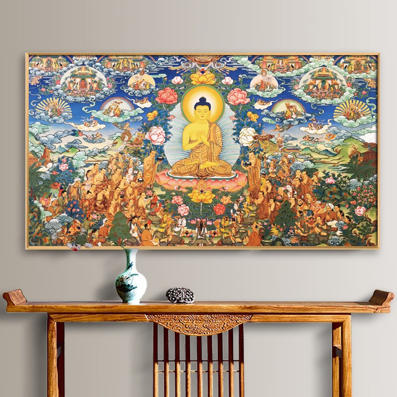 画家用客厅中堂佛像挂画藏传释迦牟尼菩萨佛堂寺庙壁画 释迦说法图-a
