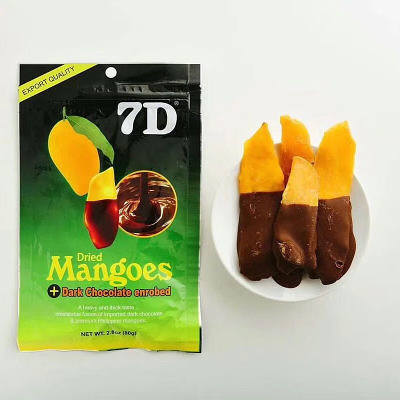 可欽巧克力芒果干菲律賓 7DDriedMangoes黑巧克力芒果干80g休閑零食伴 菲律賓 7DDriedMangoes黑巧克力