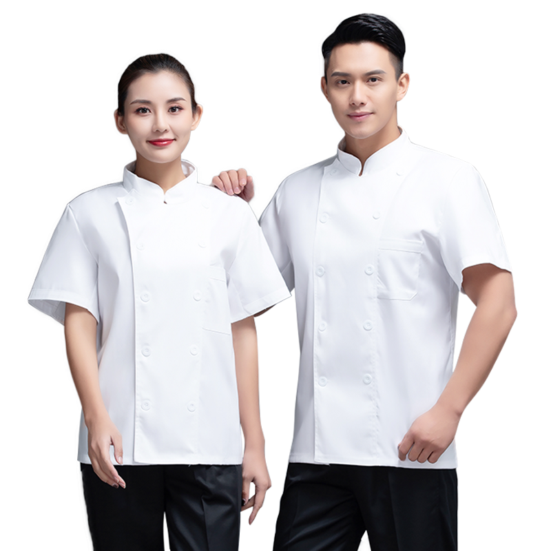 耐典 厨师服短袖夏季套装纯白色上衣男女工作夏装服酒店餐厅厨房厨衣 可定制logo XL