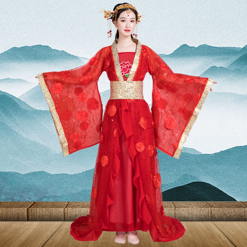 zhouyouyang古装贵妃服装女拖尾改良汉服唐朝公主皇后舞台演出服走秀