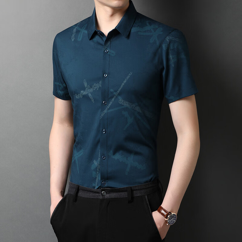 brynn capella夏季男士薄款商务休闲短袖衬衫男韩版潮流百搭男装半袖