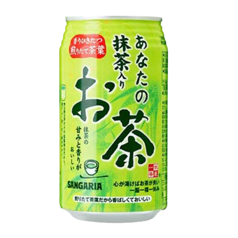 三佳利（Sangaria）绿茶味饮料日本进口乌龙茶味饮料三佳丽无糖0脂肪0卡夏日饮品罐装抹茶绿茶味饮料340g