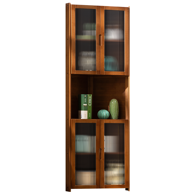 淘之良品落地家用置物架转角柜客厅收纳架阳台货架楠竹多层零食架厨房层架卫生间储物架书房阅读架杂物收纳架 【长虹双门】茶色-三层