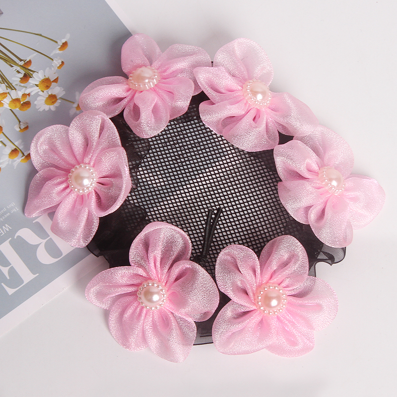 网小女孩跳舞头饰女童表演丸子头发饰发圈芭蕾舞头花 q983粉色五瓣花