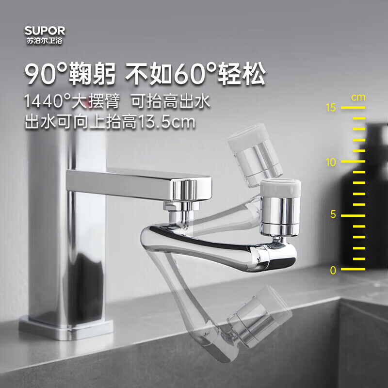 苏泊尔（SUPOR）1440°水龙头延伸器面盆厨房起泡器机械臂万向旋转水龙头防溅头