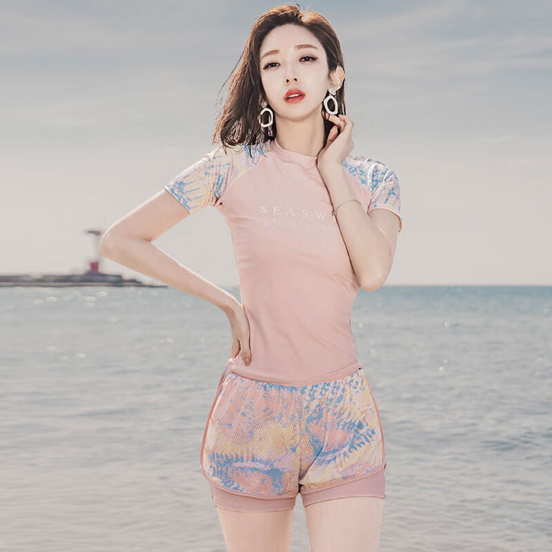 运动游泳衣女分体保守遮肚显瘦学生上课长袖防晒小胸聚拢温泉泳装