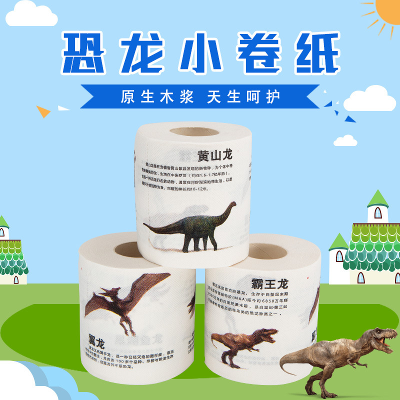 卡通文创印花卷纸恐龙趣味早教知识礼品图案厕纸彩色卷纸12卷 可定制