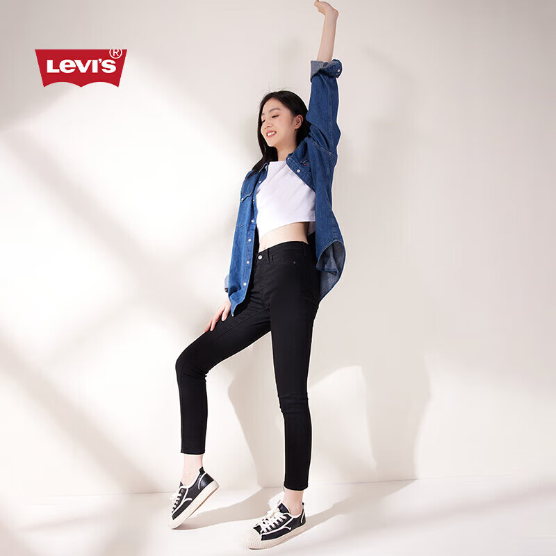 Levi's李维斯女士复古721高腰紧身铅笔裤美式黑色牛仔裤
