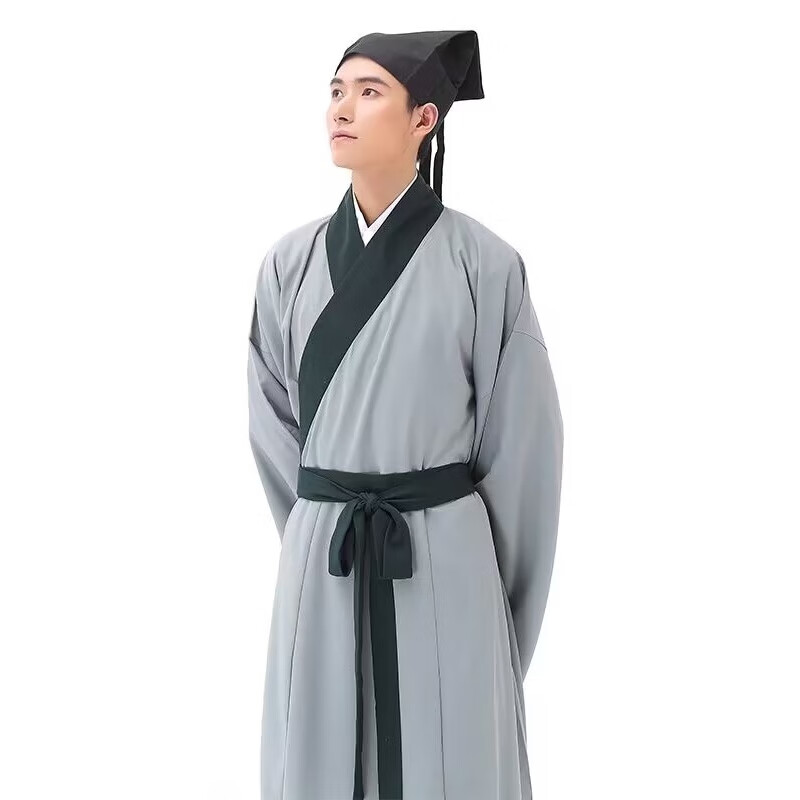 閣系古代漢服成人男款宋朝秀才書生服裝詩人蘇東坡蘇軾衣服孔子國學(xué)服 灰色 XXL 身高175-180cm