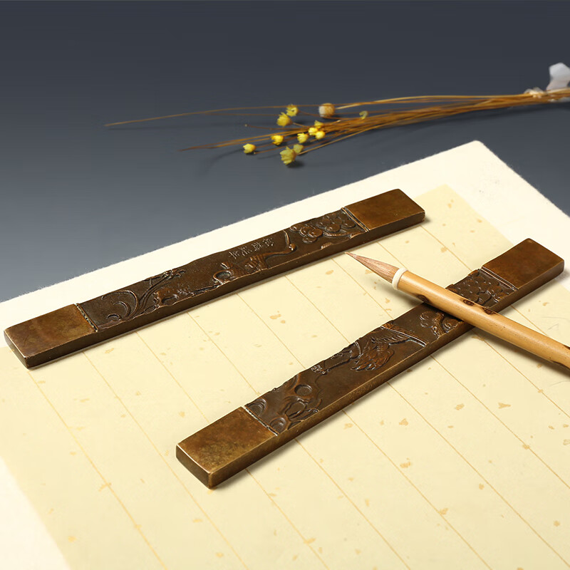 松鹤延年镇纸镇尺 铜一对 文房四宝精品礼品书法国画摆件