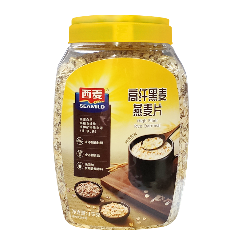 西麦高纤黑麦混合谷物燕麦片1000g桶 营养早餐即食谷物代餐