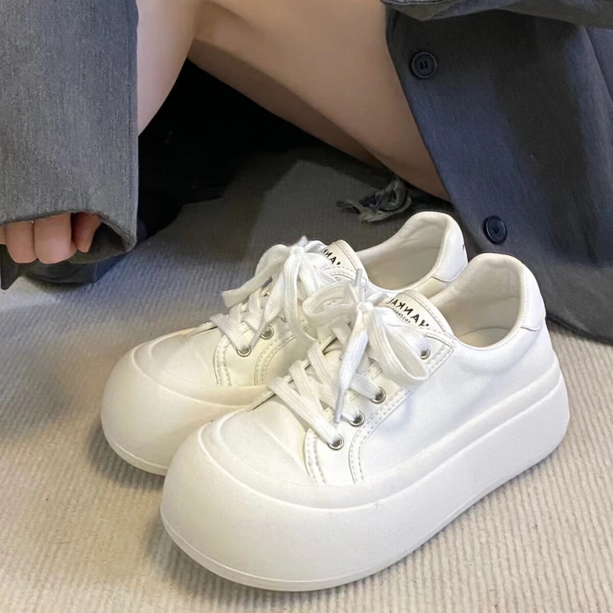 喵畅女生初中生大头面包鞋运动鞋女enricocoveri奶呼呼厚底小白鞋女20