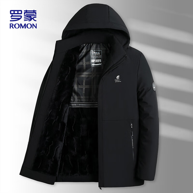 罗蒙（ROMON）棉服男冬季加绒加厚爸爸装棉衣袄商务休闲保暖外套68-2 黑色 2XL