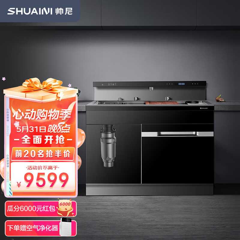 帅尼（SHUAINI）【新品】帅尼Q9集成净洗中心家用超声波洗菜机集成水槽洗碗机一体13套双层除菌消毒烘干智能洗碗机 垃圾处理器款