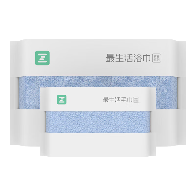最生活毛巾浴巾組合2條裝 A類純棉柔軟吸水洗臉毛巾 酒店速干洗澡大浴巾