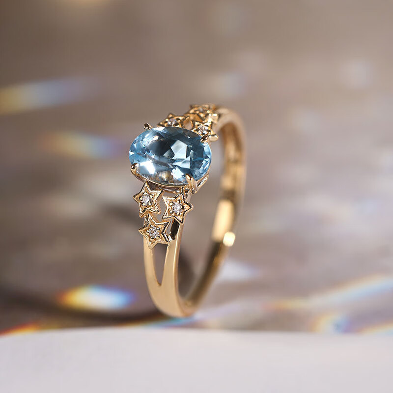 诗栀海蓝宝戒指水蓝色星球金钻石清爽圣玛利亚【何以道殷勤】含证 7