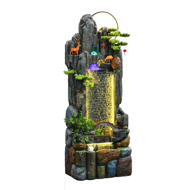 水源工坊落地假山流水噴泉擺件辦公室客廳循環(huán)水幕墻玄關(guān)裝飾高山擺件 碧林山澗大號(hào)（63*34*158）